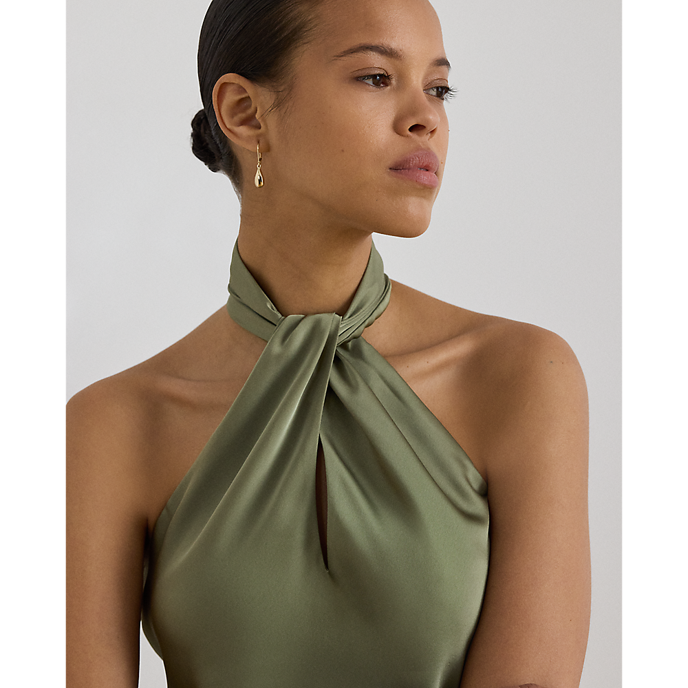 LRL Twist-Front Charmeuse Halter Blouse/Bluza 200P13953001