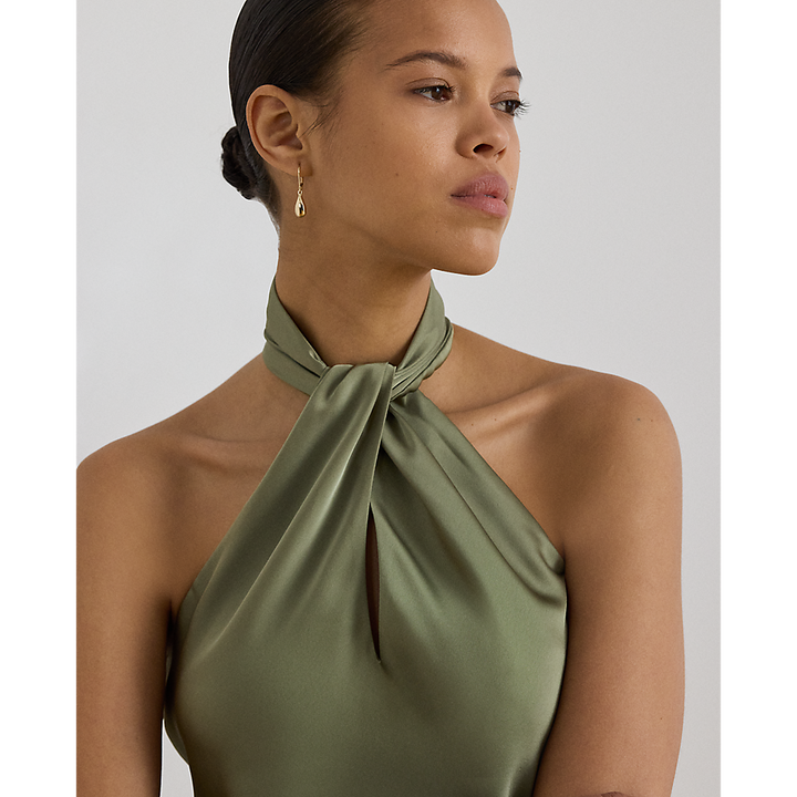 LRL Twist-Front Charmeuse Halter Blouse/Bluza 200P13953001