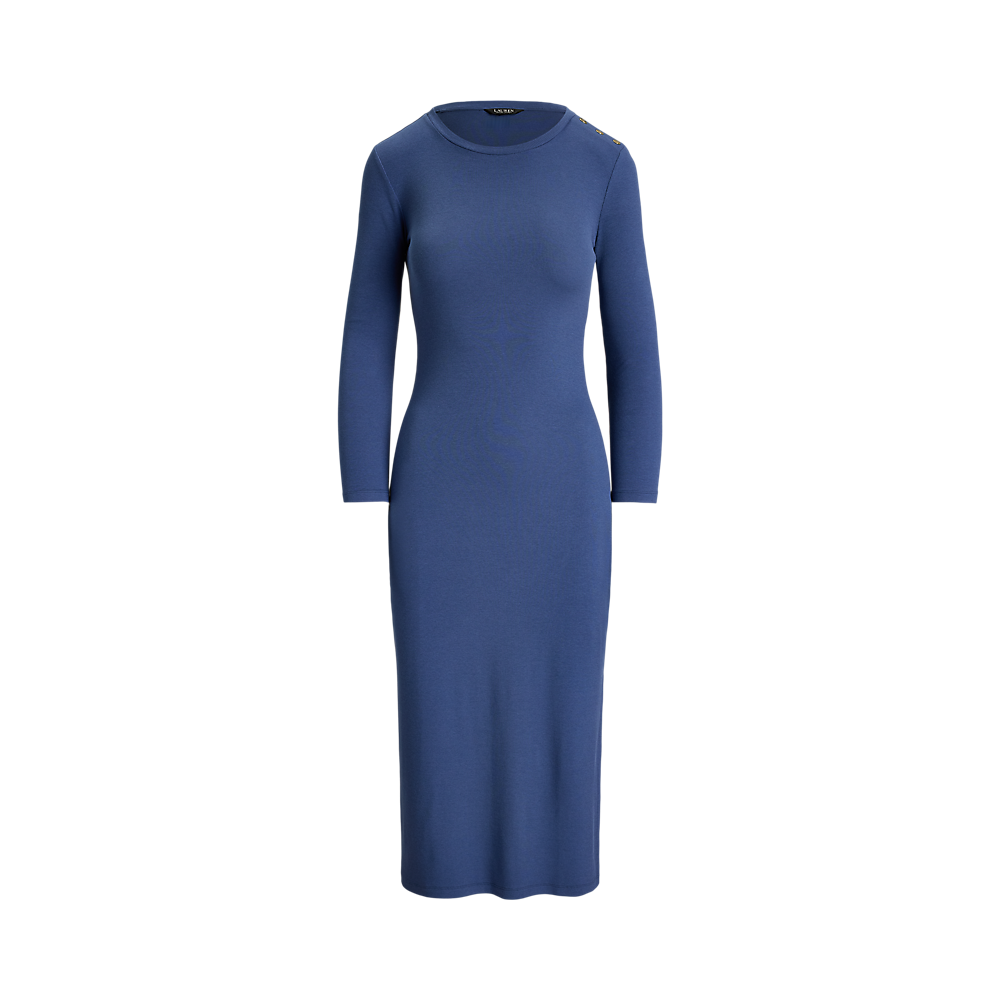 LRL Button-Trim Rib-Knit Midi Dress/Haljina 200P13966001