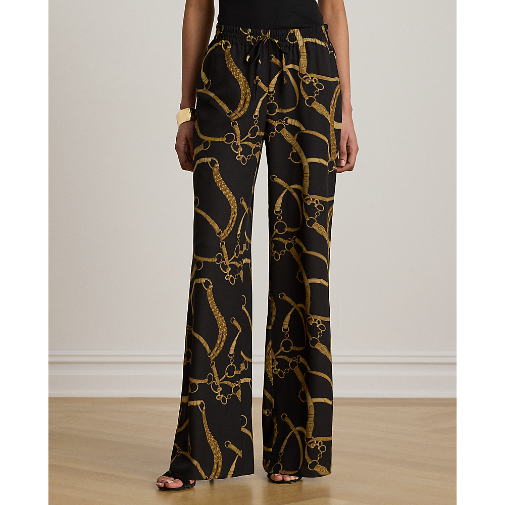 LRL Belting-Print Crepe Wide-Leg Pant/ Hlače 200P14014001