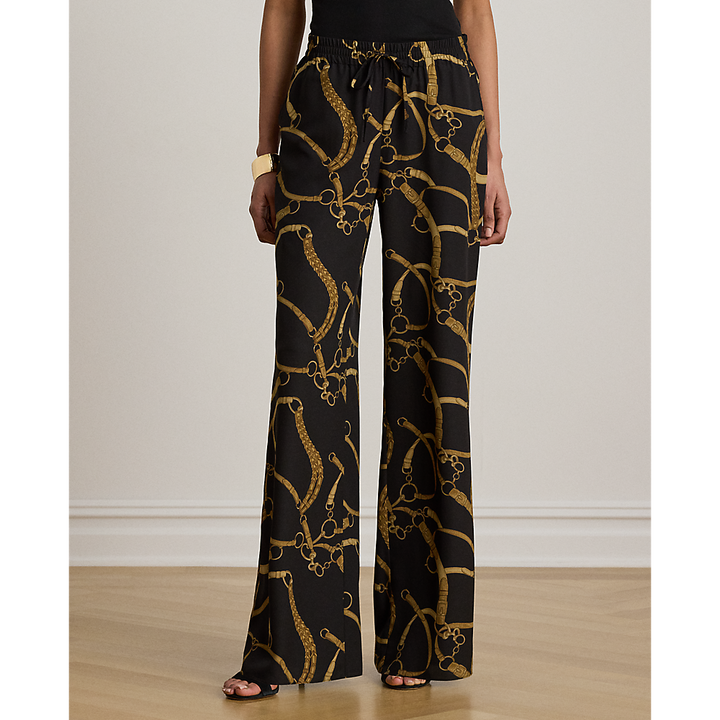 LRL Belting-Print Crepe Wide-Leg Pant/ Hlače 200P14014001