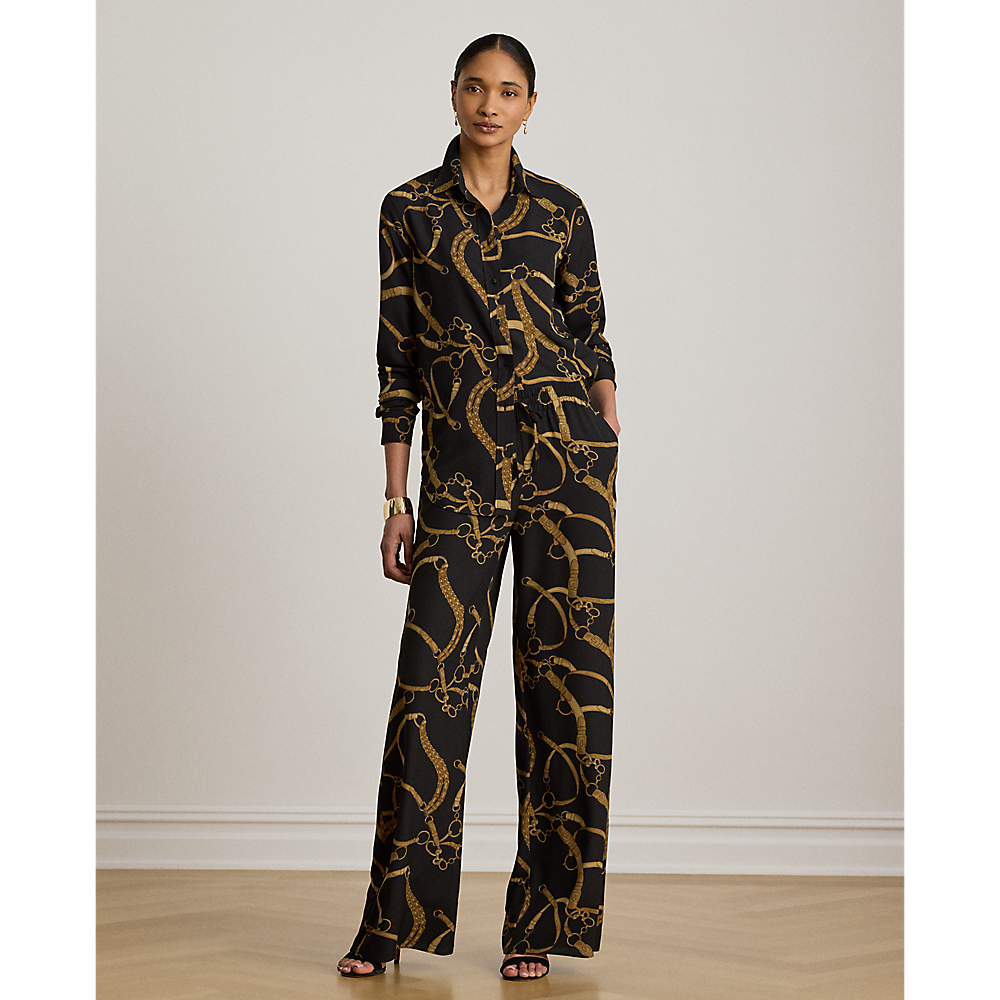 LRL Belting-Print Crepe Wide-Leg Pant/ Hlače 200P14014001