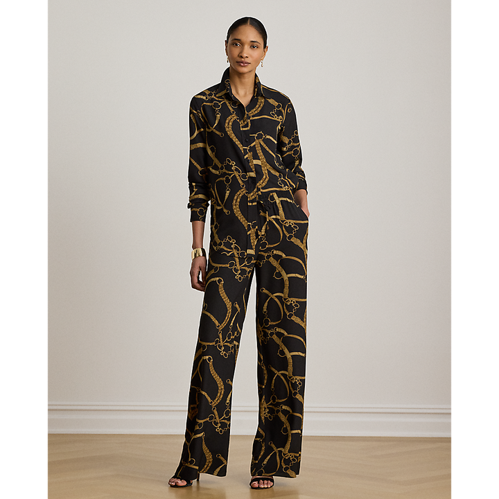 LRL Belting-Print Crepe Wide-Leg Pant/ Hlače 200P14014001