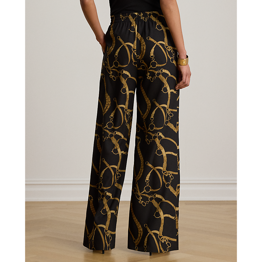 LRL Belting-Print Crepe Wide-Leg Pant/ Hlače 200P14014001