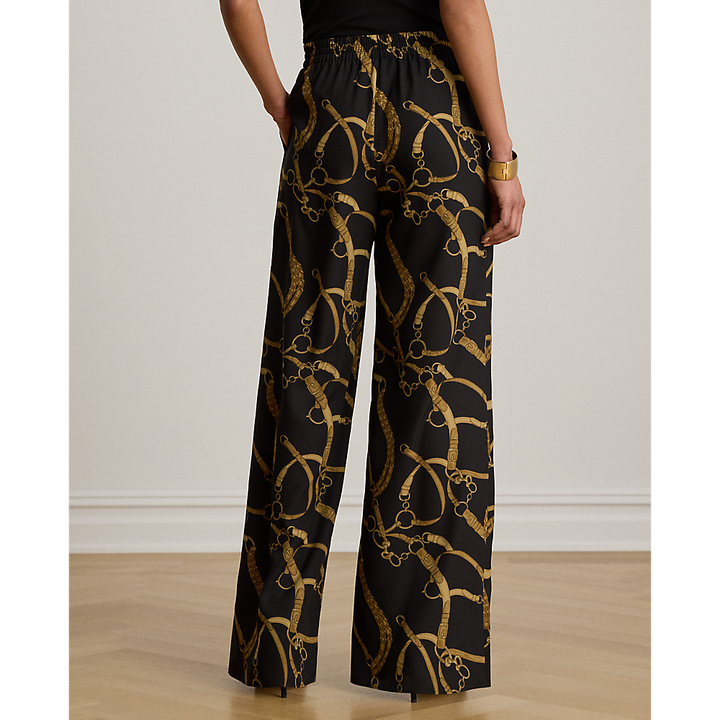 LRL Belting-Print Crepe Wide-Leg Pant/ Hlače 200P14014001