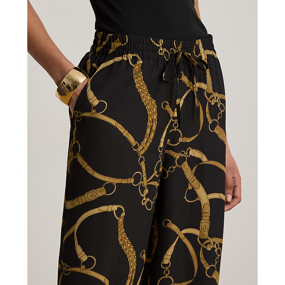 LRL Belting-Print Crepe Wide-Leg Pant/ Hlače 200P14014001