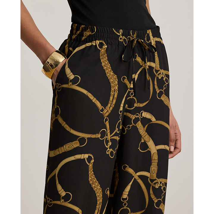 LRL Belting-Print Crepe Wide-Leg Pant/ Hlače 200P14014001