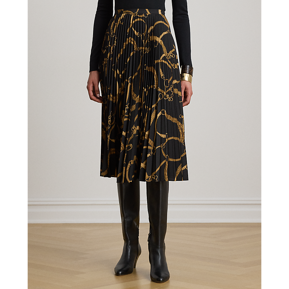 LRL Belting-Print Pleated Crepe Skirt/Suknja 200P14015001