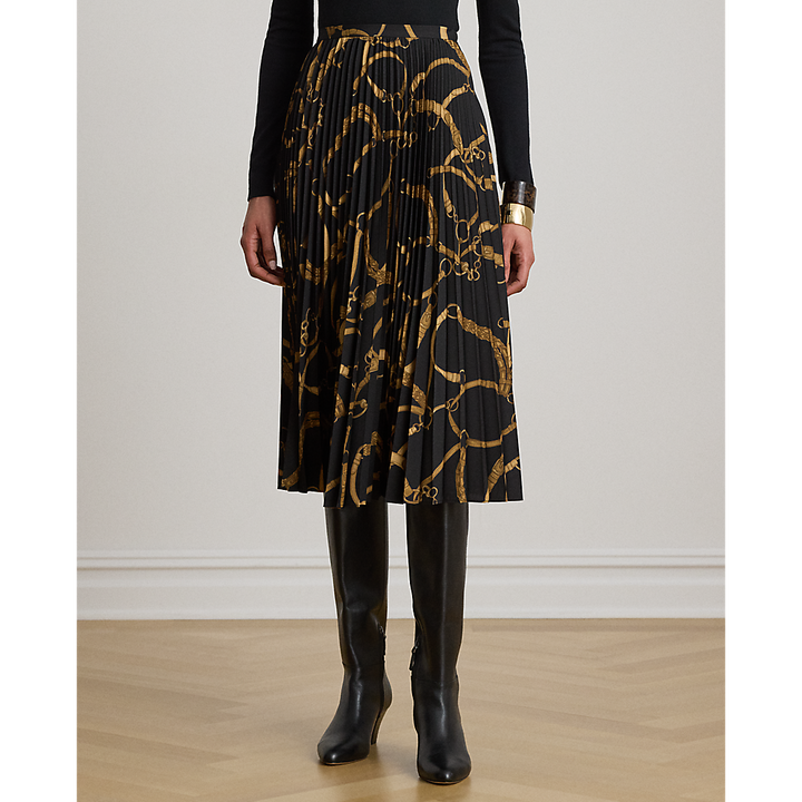 LRL Belting-Print Pleated Crepe Skirt/Suknja 200P14015001