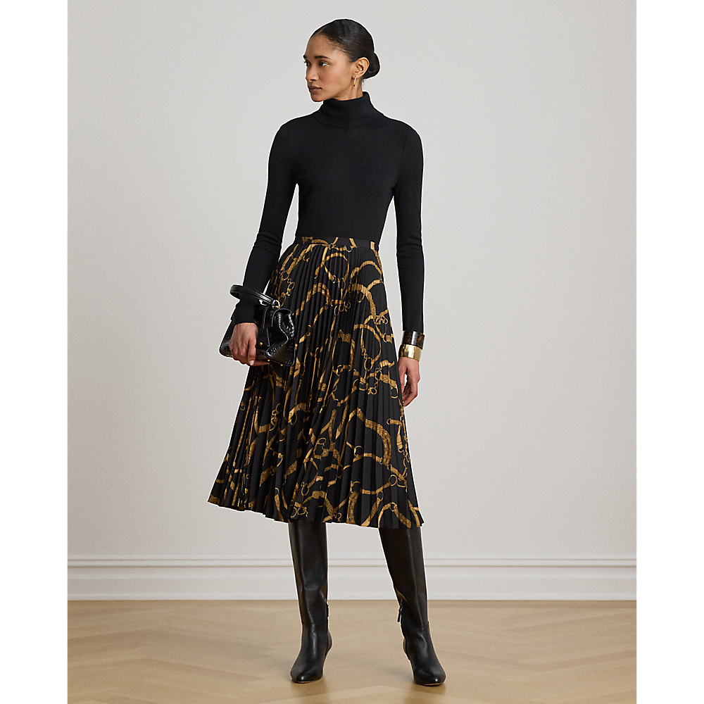 LRL Belting-Print Pleated Crepe Skirt/Suknja 200P14015001