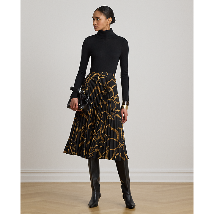 LRL Belting-Print Pleated Crepe Skirt/Suknja 200P14015001