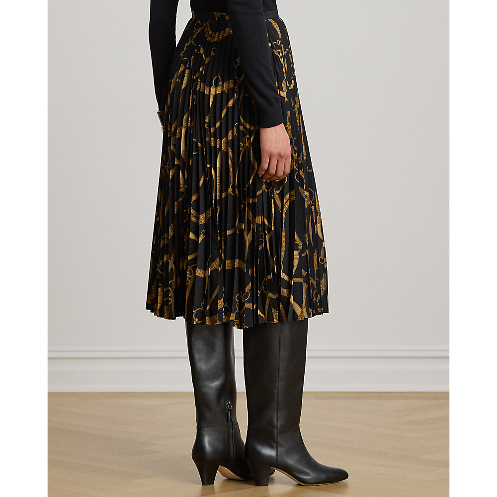 LRL Belting-Print Pleated Crepe Skirt/Suknja 200P14015001
