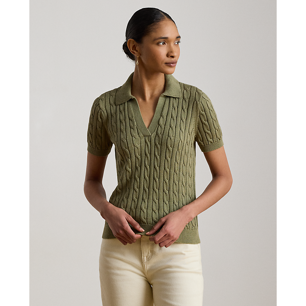 LRL Cable Cotton-Blend Short-Sleeve Sweater/Pulover 200P14041004