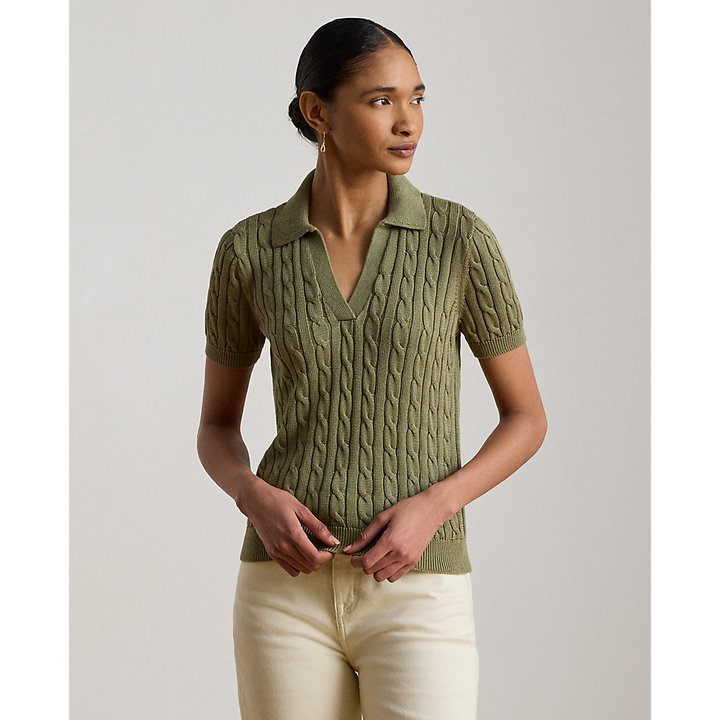 LRL Cable Cotton-Blend Short-Sleeve Sweater/Pulover 200P14041004