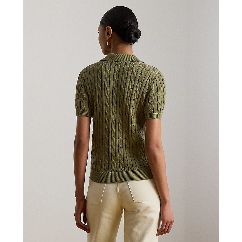 LRL Cable Cotton-Blend Short-Sleeve Sweater/Pulover 200P14041004