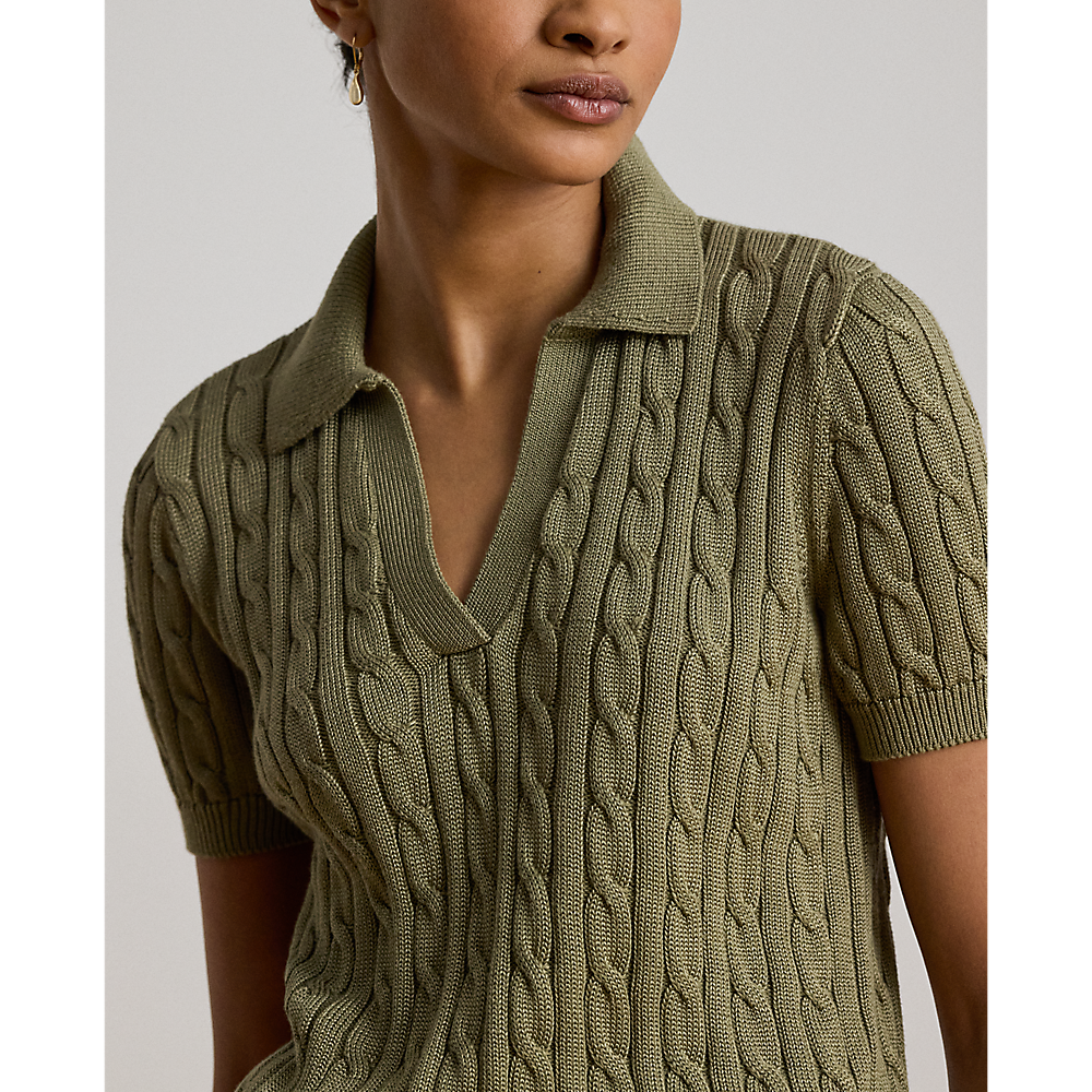 LRL Cable Cotton-Blend Short-Sleeve Sweater/Pulover 200P14041004