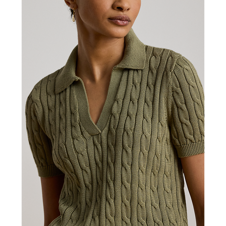 LRL Cable Cotton-Blend Short-Sleeve Sweater/Pulover 200P14041004