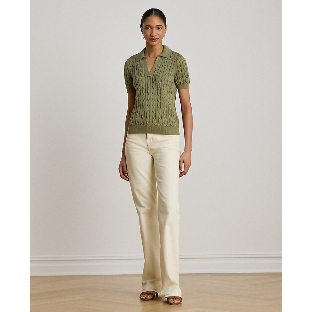 LRL Cable Cotton-Blend Short-Sleeve Sweater/Pulover 200P14041004