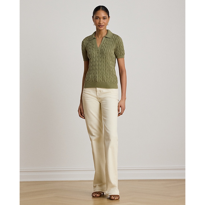 LRL Cable Cotton-Blend Short-Sleeve Sweater/Pulover 200P14041004