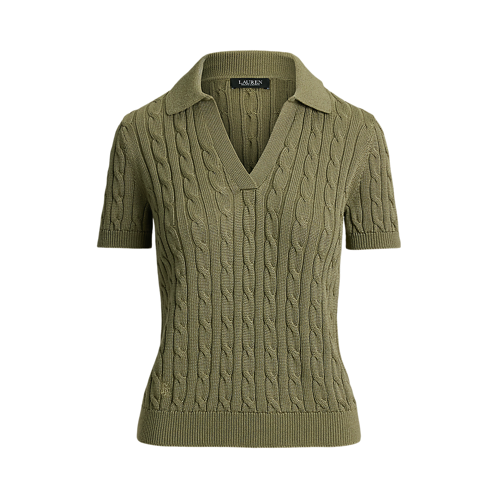 LRL Cable Cotton-Blend Short-Sleeve Sweater/Pulover 200P14041004