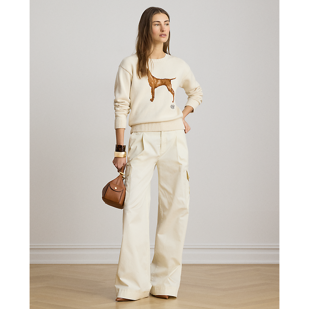 LRL Intarsia-Knit Vizsla Cotton Sweater/Pulover 200P14120001