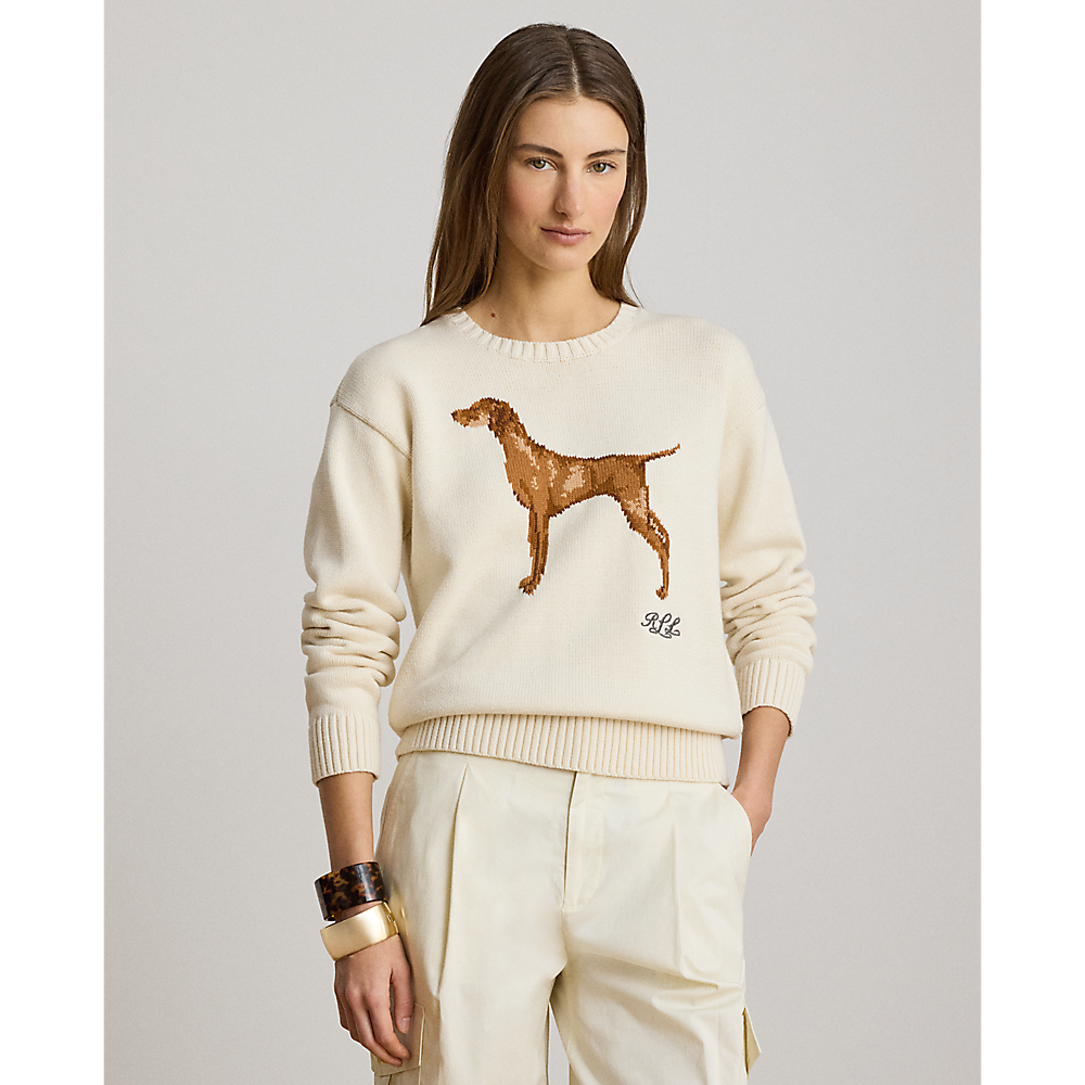 LRL Intarsia-Knit Vizsla Cotton Sweater/Pulover 200P14120001