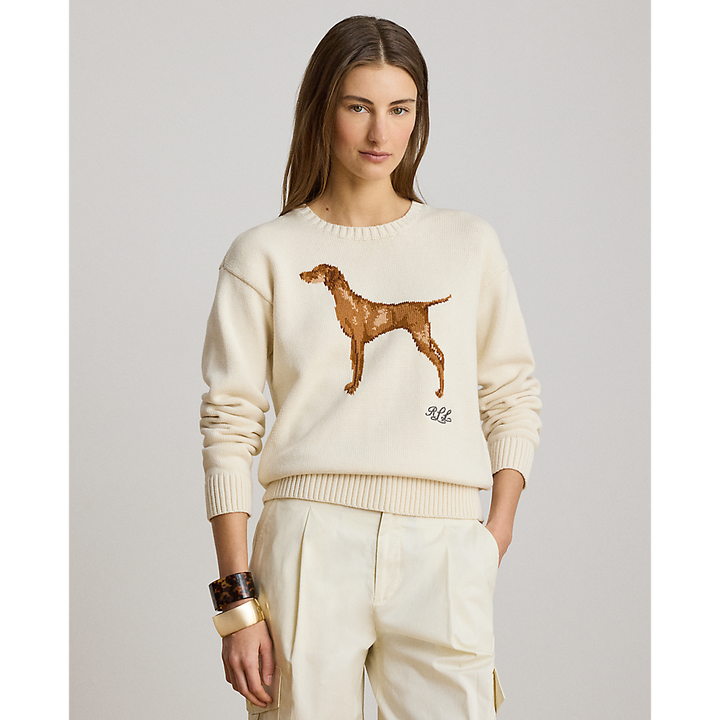 LRL Intarsia-Knit Vizsla Cotton Sweater/Pulover 200P14120001