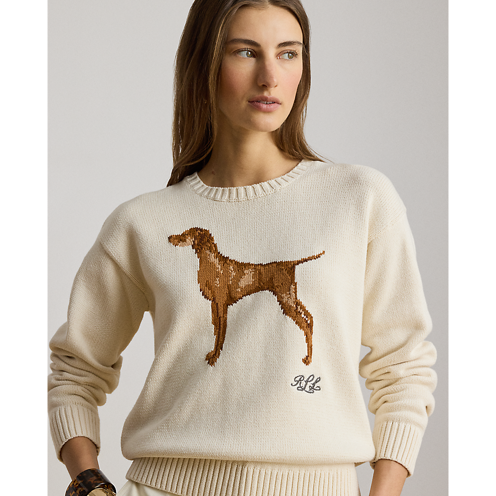 LRL Intarsia-Knit Vizsla Cotton Sweater/Pulover 200P14120001