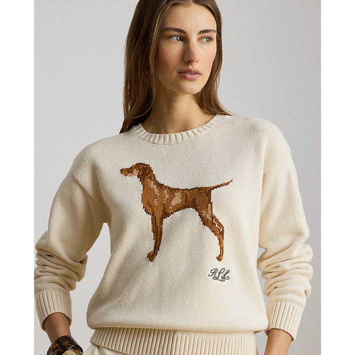LRL Intarsia-Knit Vizsla Cotton Sweater/Pulover 200P14120001