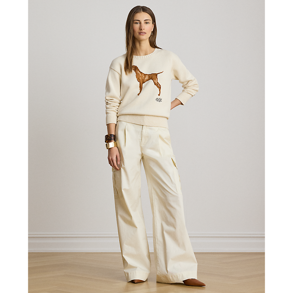 LRL Intarsia-Knit Vizsla Cotton Sweater/Pulover 200P14120001