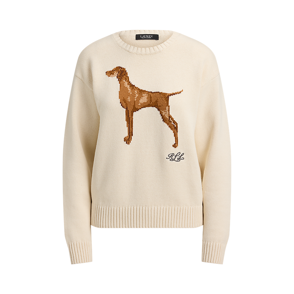 LRL Intarsia-Knit Vizsla Cotton Sweater/Pulover 200P14120001