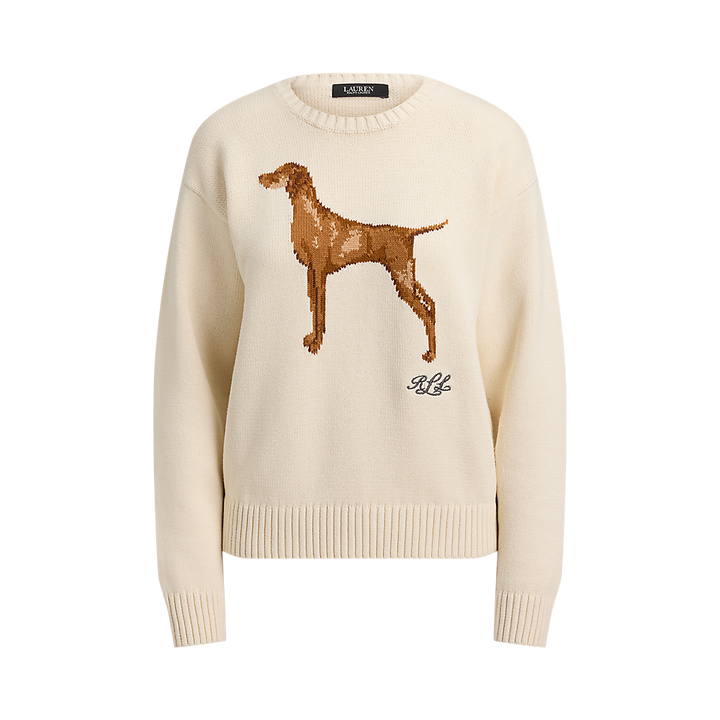 LRL Intarsia-Knit Vizsla Cotton Sweater/Pulover 200P14120001