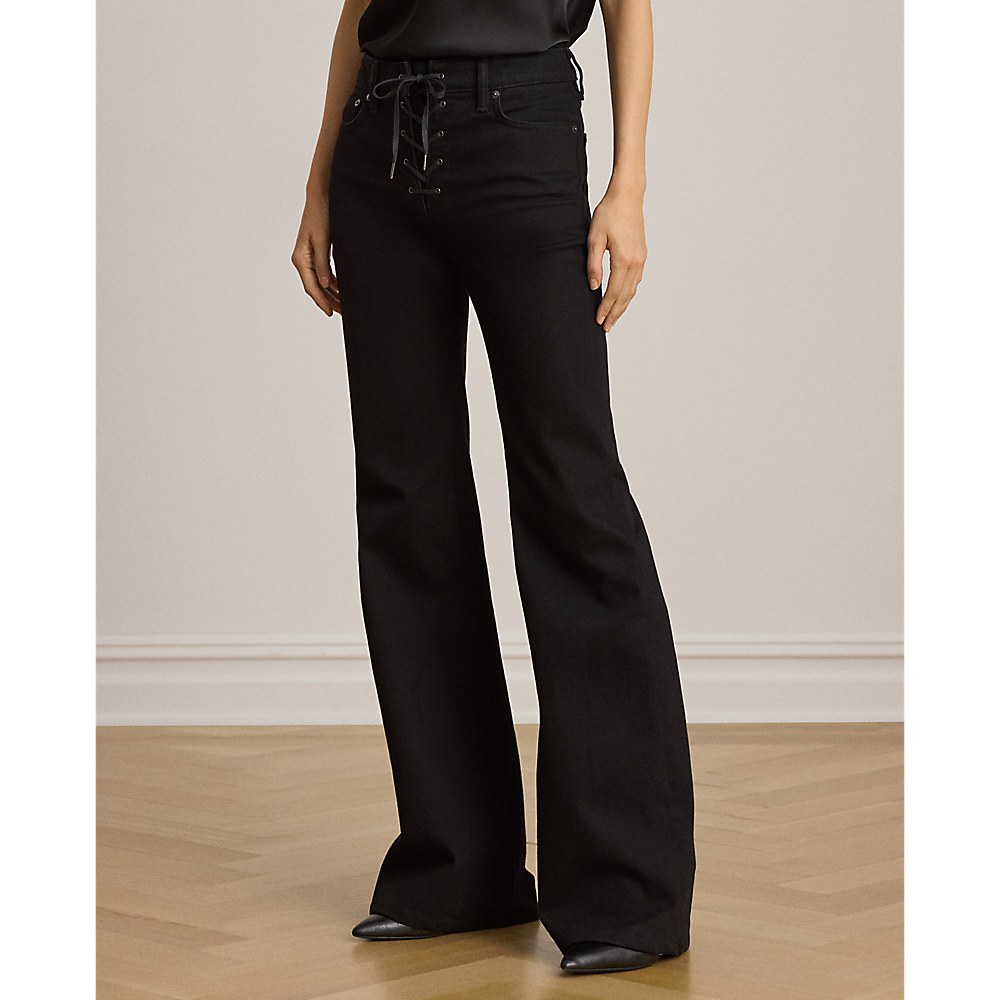 LRL Lace-Up High-Rise Flare Jean/Traperice 200P14148001