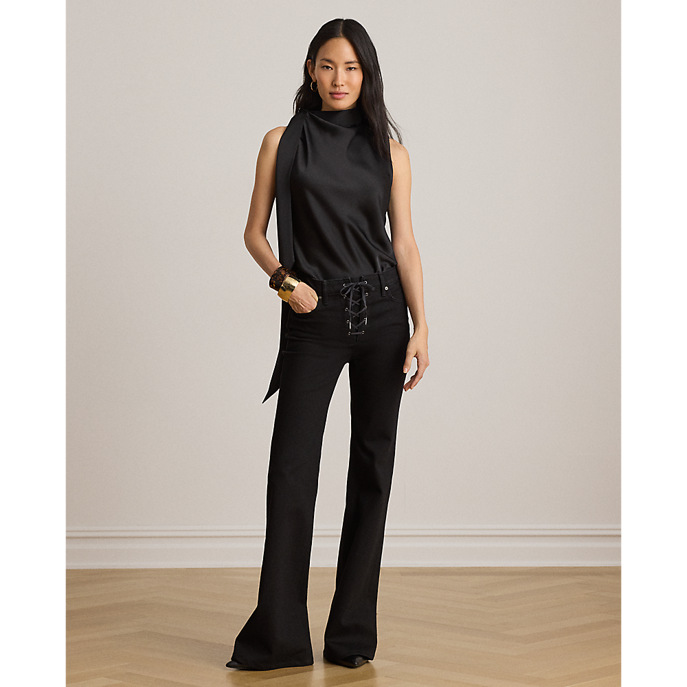 LRL Lace-Up High-Rise Flare Jean/Traperice 200P14148001