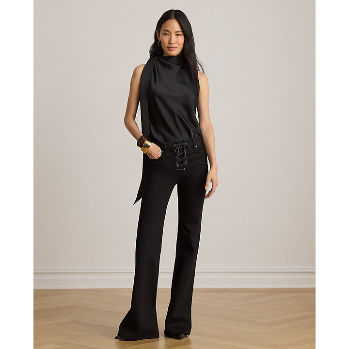 LRL Lace-Up High-Rise Flare Jean/Traperice 200P14148001