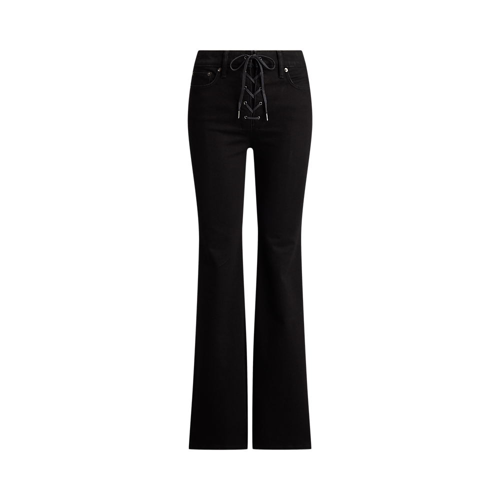 LRL Lace-Up High-Rise Flare Jean/Traperice 200P14148001