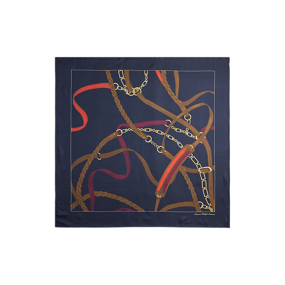 LRL Belting-Print Silk Square Scarf/Šal 454P09781001