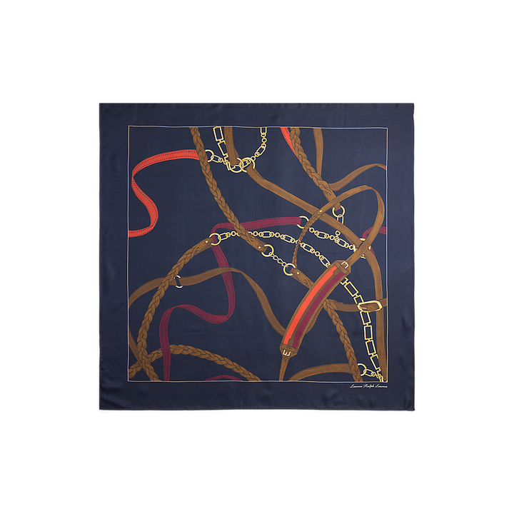LRL Belting-Print Silk Square Scarf/Šal 454P09781001