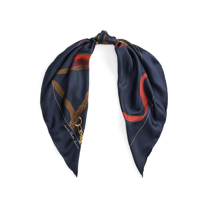 LRL Belting-Print Silk Square Scarf/Šal 454P09781001