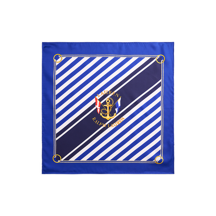 LRL Striped Anchor-Crest Silk Square Scarf/Marama 454P09785002