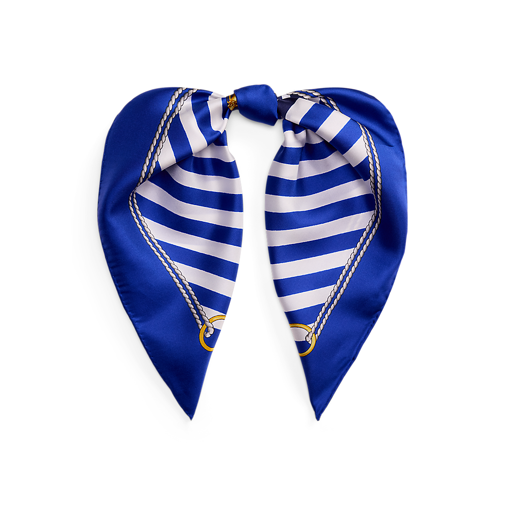 LRL Striped Anchor-Crest Silk Square Scarf/Marama 454P09785002