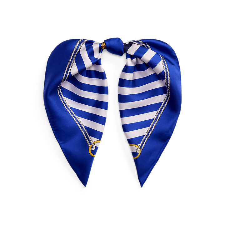 LRL Striped Anchor-Crest Silk Square Scarf/Marama 454P09785002