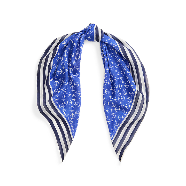 LRL Anchor-Print Striped Square Scarf/Šal 454P09788003