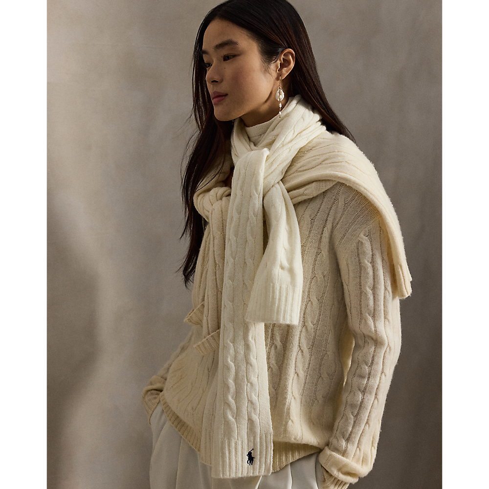 PRL Cable-Knit Wool-Cashmere Scarf /Šal 455956296002