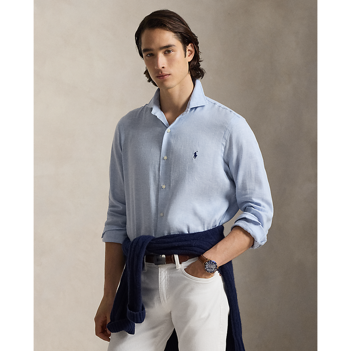 PRL Custom Fit Herringbone Linen-Blend Shirt/Košulja 710B16696001