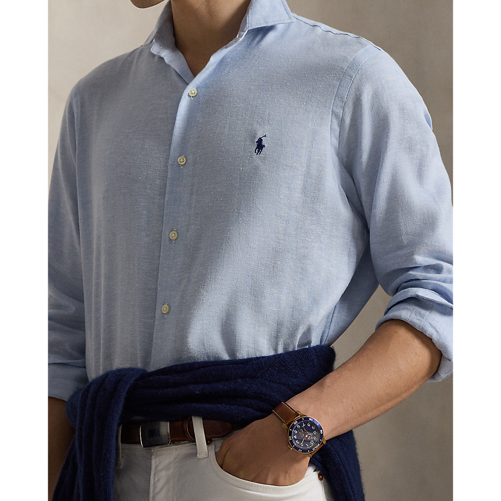 PRL Custom Fit Herringbone Linen-Blend Shirt/Košulja 710B16696001