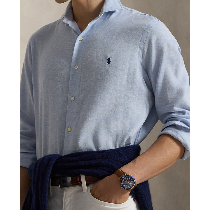 PRL Custom Fit Herringbone Linen-Blend Shirt/Košulja 710B16696001