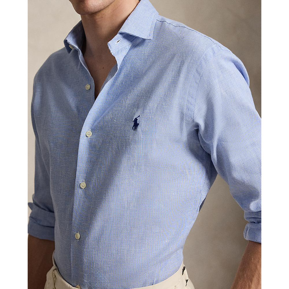 PRL Custom Fit Houndstooth Linen-Blend Shirt /Košulja 710B16698001