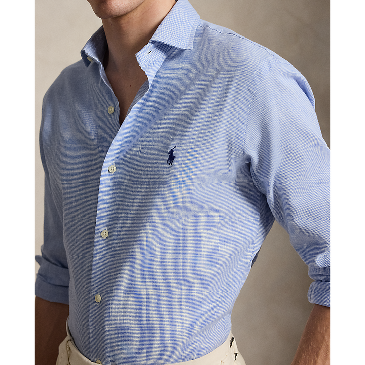 PRL Custom Fit Houndstooth Linen-Blend Shirt /Košulja 710B16698001