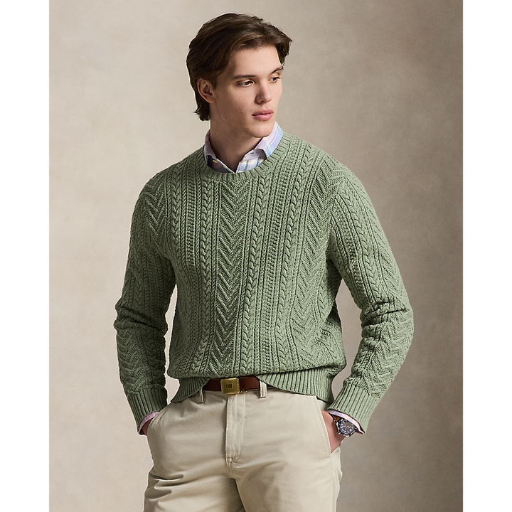 PRL Aran-Knit Cotton-Linen Sweater/Pulover 710B17977001